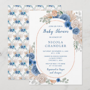 Invitación Baby Shower de Blue Boho Pampas Grass