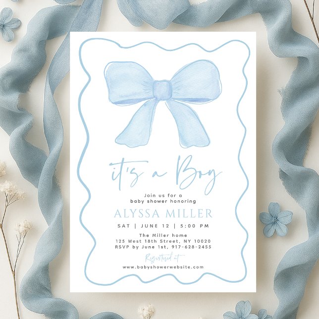 Invitación Baby Shower de Blue Bow Boy Coquette (Subido por el creador)