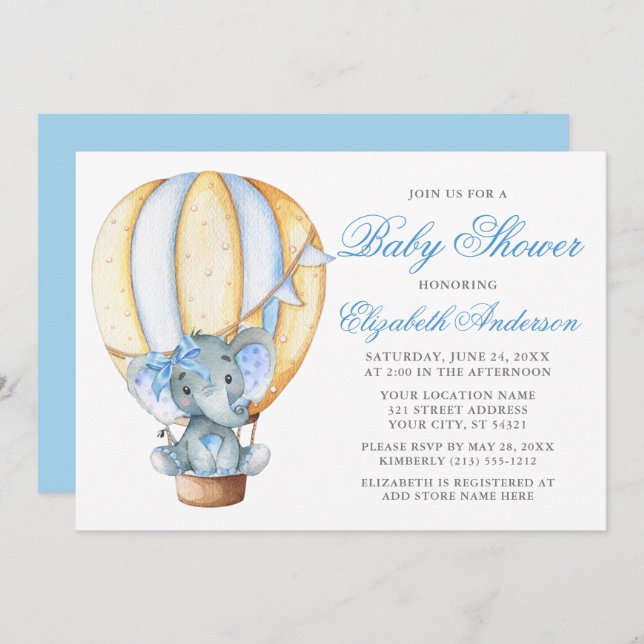 Invitación Baby Shower de Blue Bow con globo acuático (Anverso / Reverso)