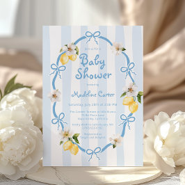 Invitación Baby Shower de Blue Bows de limón mediterráneo