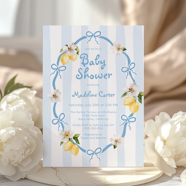 Invitación Baby Shower de Blue Bows de limón mediterráneo (Subido por el creador)