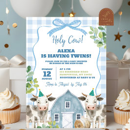 Invitación Baby Shower de Blue Boy Cow Twins