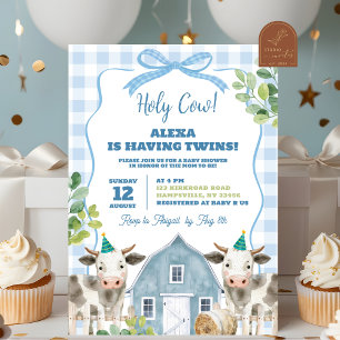 Invitación Baby Shower de Blue Boy Cow Twins