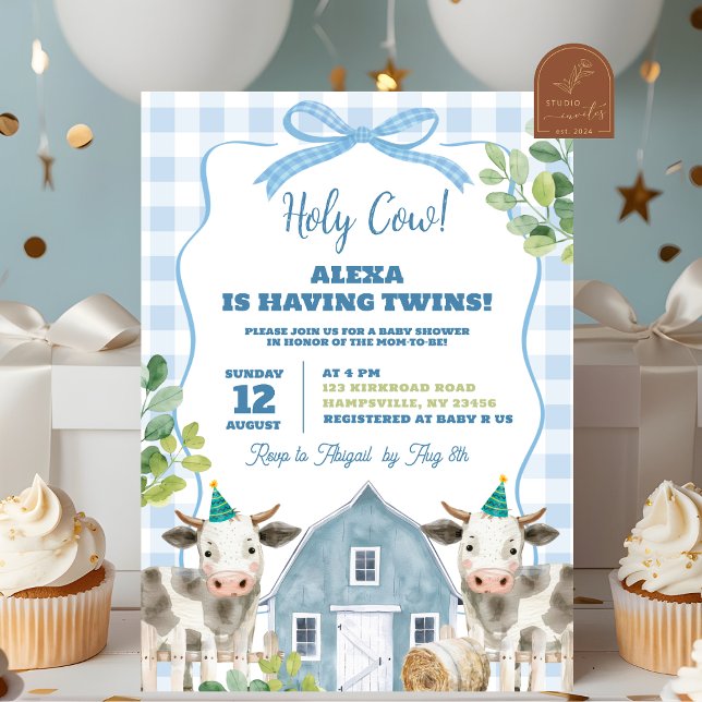 Invitación Baby Shower de Blue Boy Cow Twins (Subido por el creador)