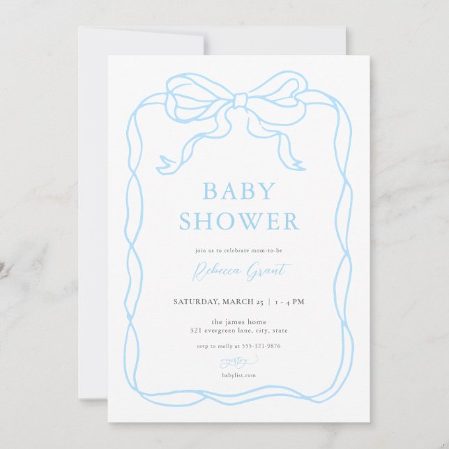 Invitación Baby Shower de Blue Boy Hand Drawn Bow (Anverso)