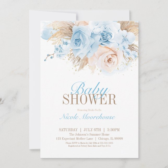 Invitación Baby Shower de Blue Boys Pampas Grass (Anverso)