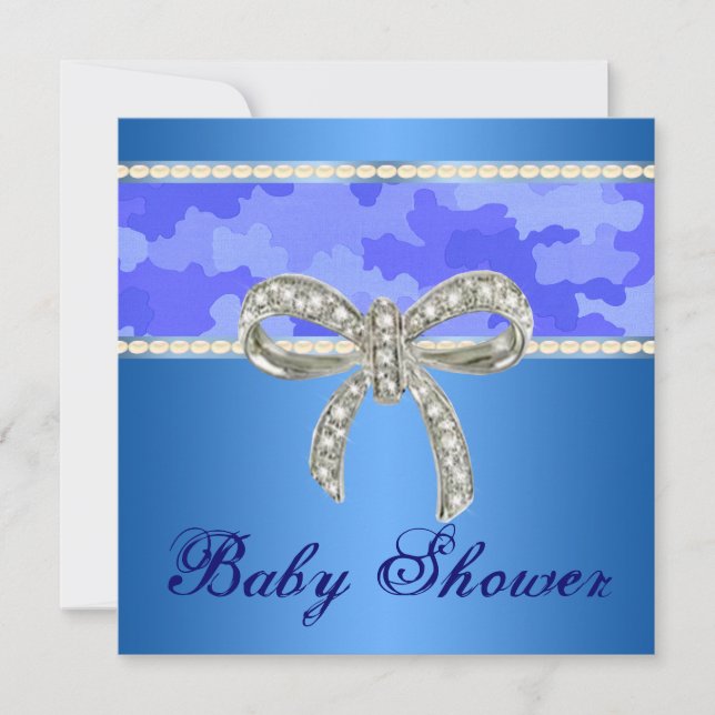 Invitación Baby Shower de Blue Camo Diamond Bow (Anverso)