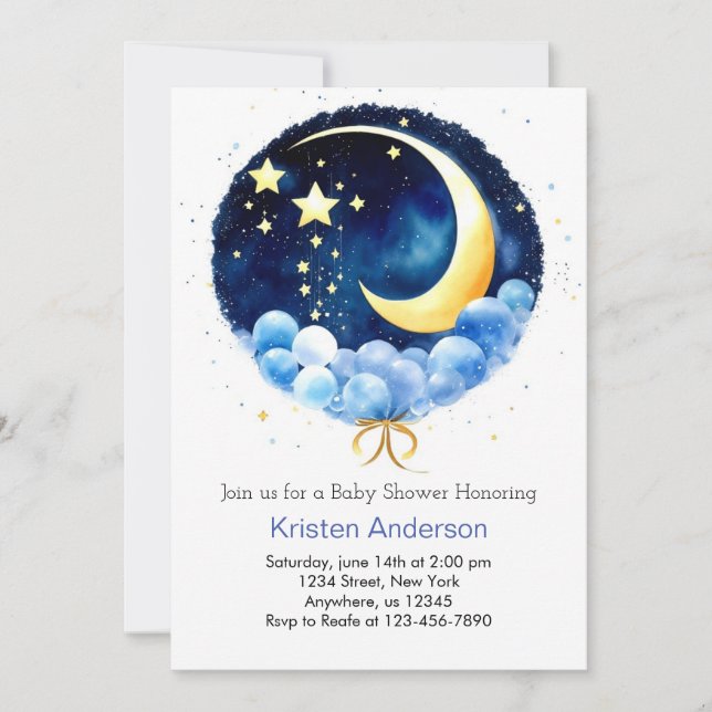 Invitación Baby Shower de Blue Celestial Dreamland Boy (Anverso)