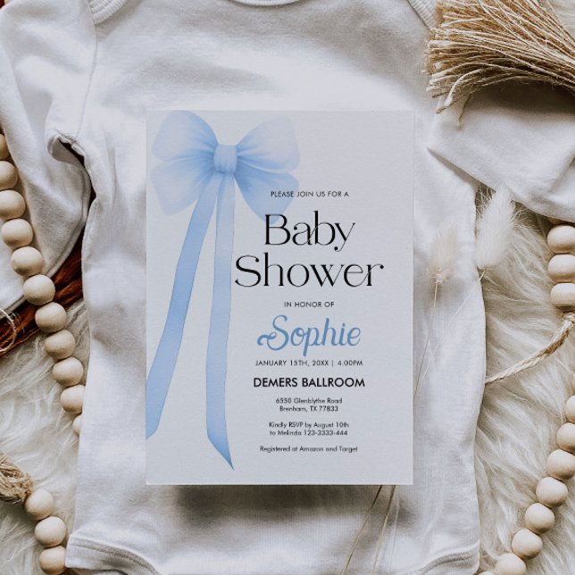 Invitación Baby Shower de Blue Coquette Bow (Subido por el creador)