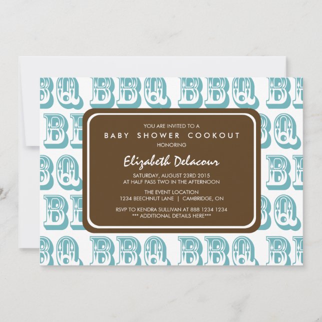 Invitación Baby Shower de Blue Country Western BBQ (Anverso)