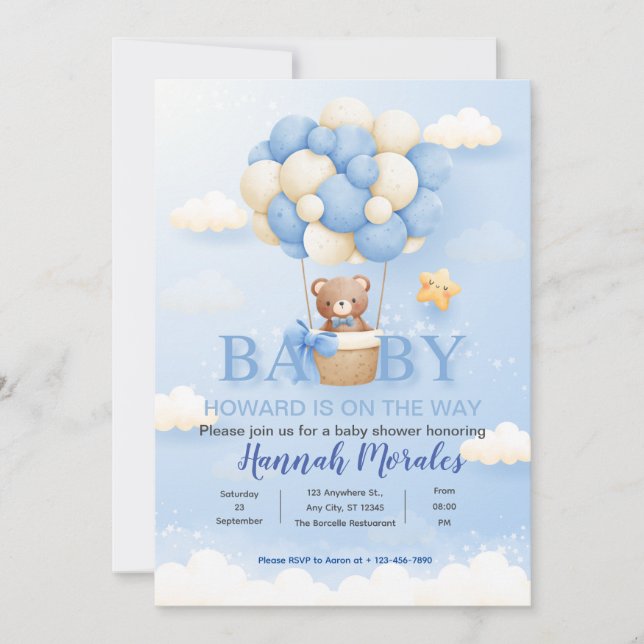 Invitación Baby Shower de Blue Cute Baby Bear (Anverso)