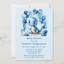 Invitación Baby Shower de Blue Dinosaur & Balloons Boy