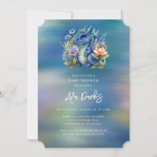 Invitación Baby Shower de Blue Dragon Boy (Anverso)