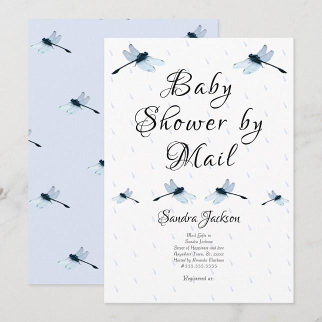 Invitación Baby Shower de Blue Dragonfly Boy (Anverso / Reverso)