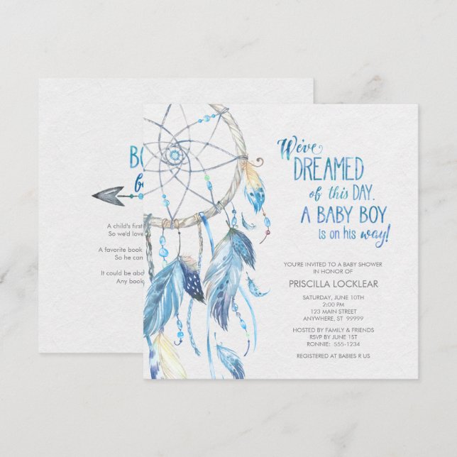 Invitación Baby Shower de Blue Dreamcatcher (Anverso / Reverso)