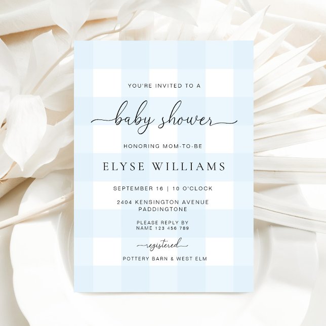 Invitación Baby Shower de Blue Gingham (Baby Shower Invitation Blue Gingham )
