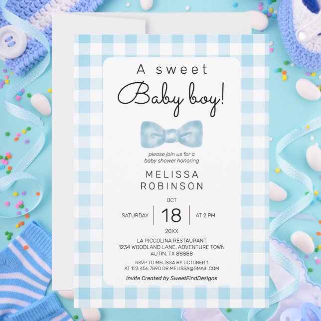 Invitación Baby Shower de Blue Gingham (Blue Gingham Baby Shower Invitation)