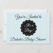 Invitación Baby Shower de Blue gingham y Black Boy