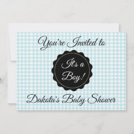 Invitación Baby Shower de Blue gingham y Black Boy