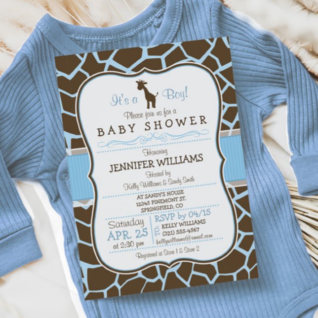 Invitación Baby Shower de Blue Giraffe Print Boy (Subido por el creador)