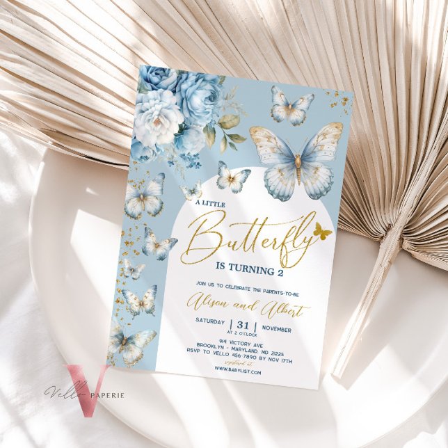 Invitación Baby Shower de Blue Gold Little Butterf (Subido por el creador)