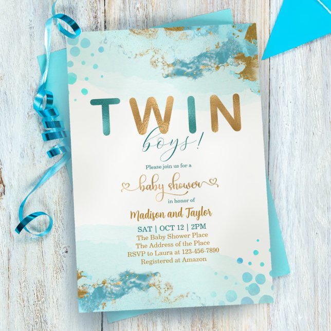 Invitación Baby Shower de Blue Gold Twin Boy (Subido por el creador)