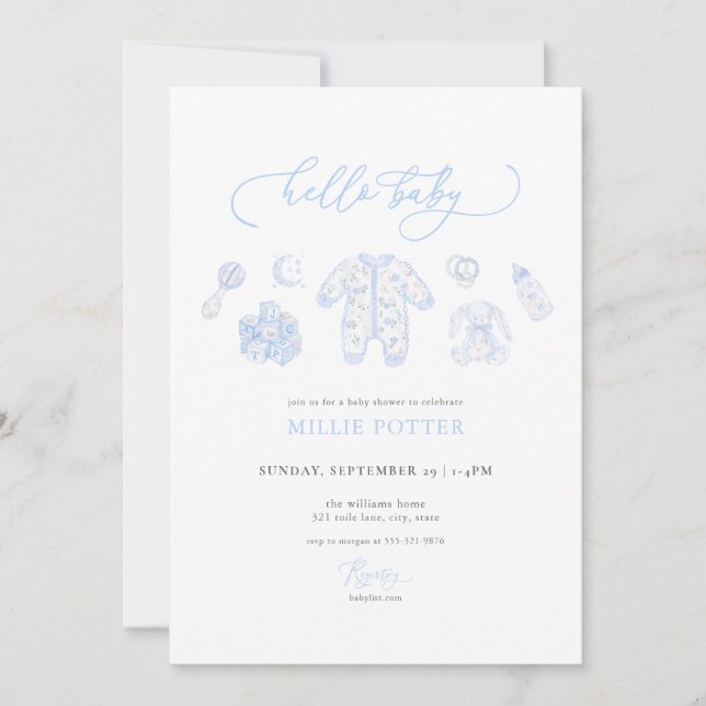 Invitación Baby Shower de Blue Grandmillenial (Anverso)