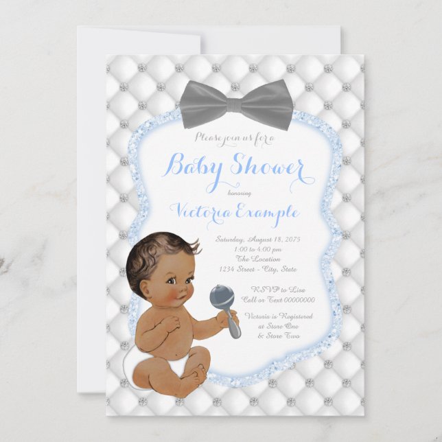 Invitación Baby Shower de Blue Gray Bow Tie Ethnic Boy (Anverso)