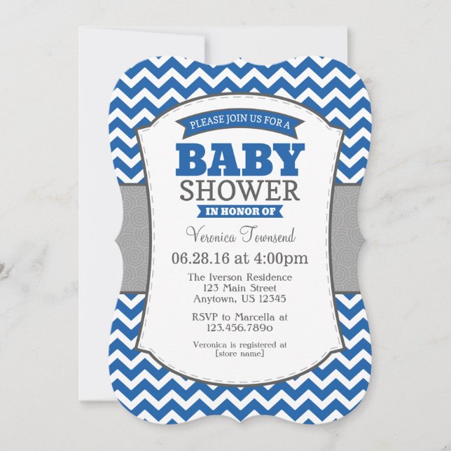 Invitación Baby Shower de Blue Gray Chevron (Anverso)