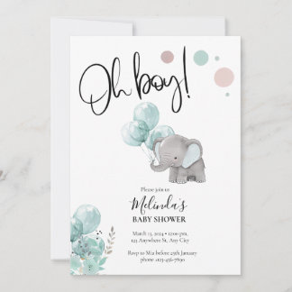 Invitación Baby Shower de Blue Gray Elephant Boy