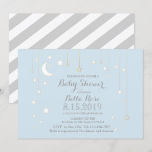 Invitación Baby Shower de Blue Gray Moon Star Boy