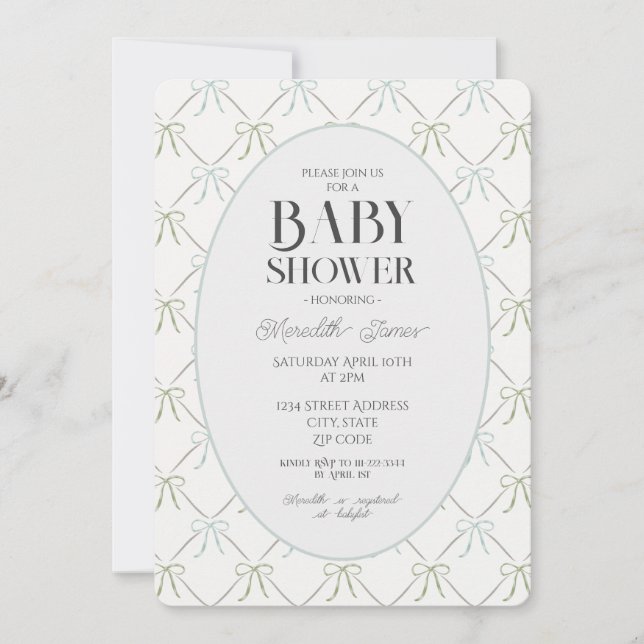 Invitación Baby Shower de Blue & Green Bows (Anverso)