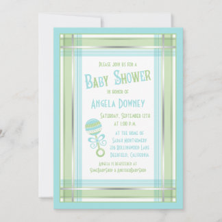 Invitación Baby Shower de Blue Green Plaid Rattle