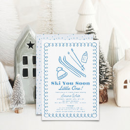 Invitación Baby Shower de Blue Hand-Drawn Ski Boy