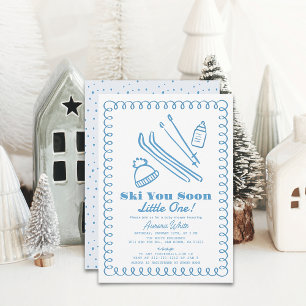 Invitación Baby Shower de Blue Hand-Drawn Ski Boy