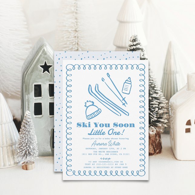Invitación Baby Shower de Blue Hand-Drawn Ski Boy (Subido por el creador)