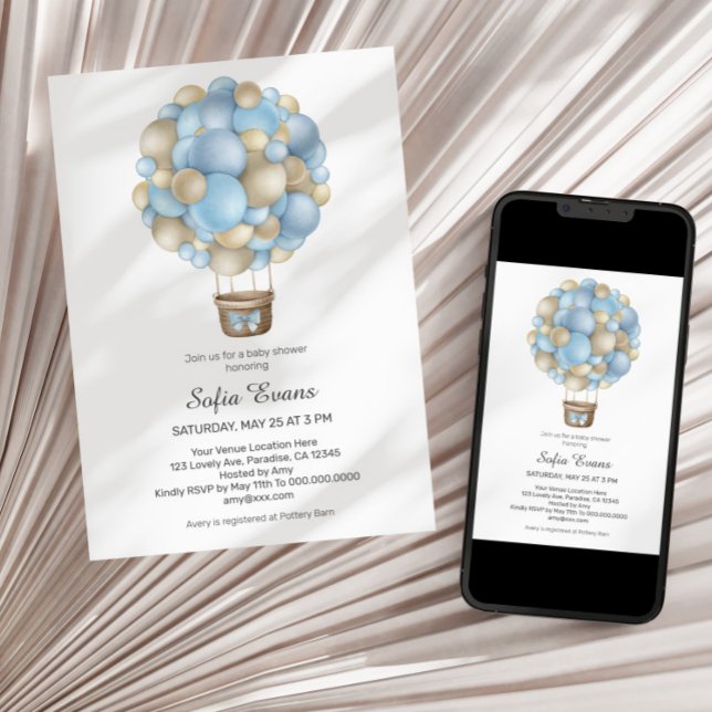 Invitación Baby Shower de Blue Hot Air Balloon Boy (Subido por el creador)
