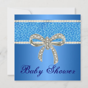 Invitación Baby Shower de Blue Leopard Diamond Bow