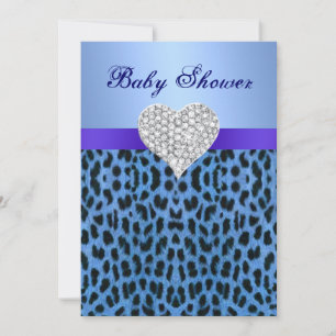 Invitación Baby Shower de Blue Leopard Print Heart