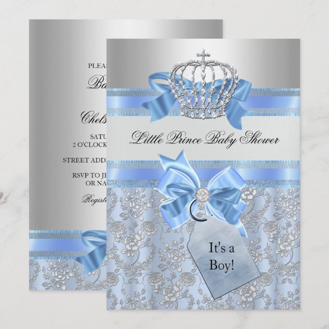 Invitación Baby Shower de Blue Little Prince Crown (Anverso / Reverso)