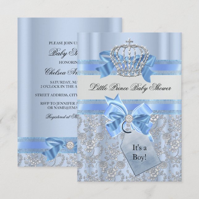 Invitación Baby Shower de Blue Little Prince Crown (Anverso / Reverso)