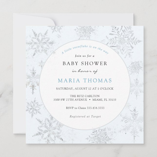 Invitación Baby Shower de Blue Little Snowflake (Anverso)