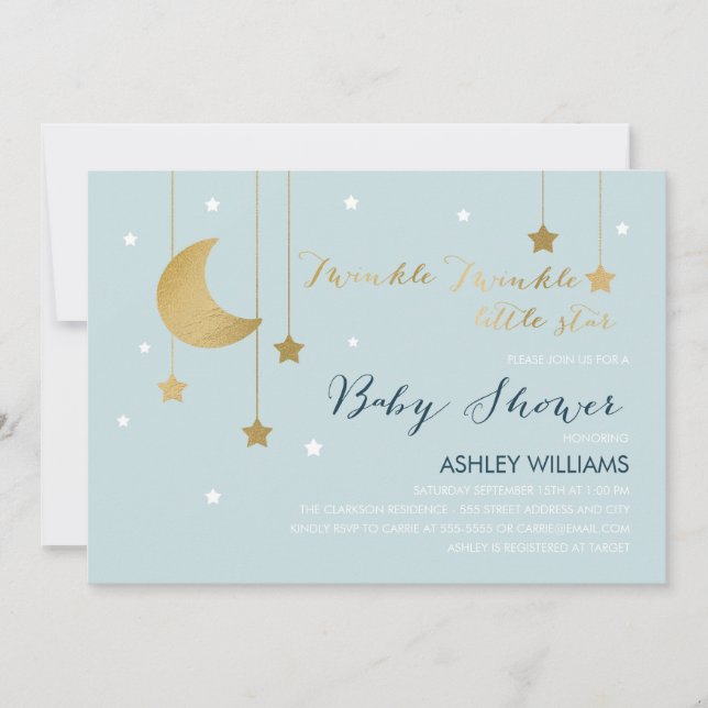 Invitación Baby Shower de Blue Moon and Stars (Anverso)