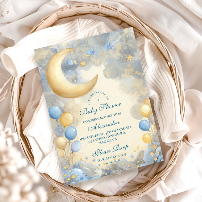 Invitación Baby Shower de Blue Moon y Stars (Subido por el creador)