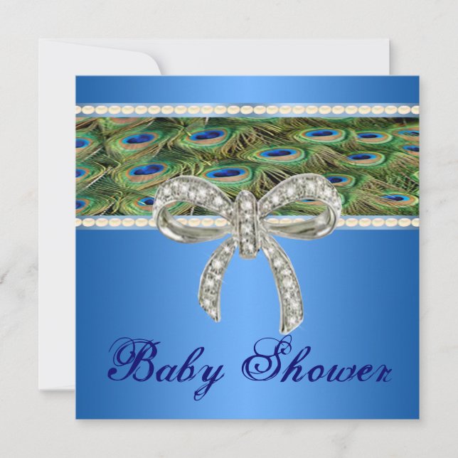 Invitación Baby Shower de Blue Peacock Diamond Bow (Anverso)