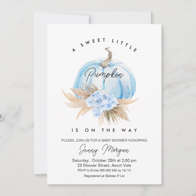 Invitación Baby Shower de Blue Pumpkin Boho Floral Boys (Anverso)