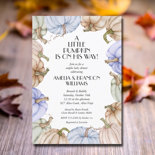 Invitación Baby Shower de Blue Pumpkins Boy (Pastel pumpkins boy baby shower invitations, INSTANT DOWNLOAD and/or PRINTED)