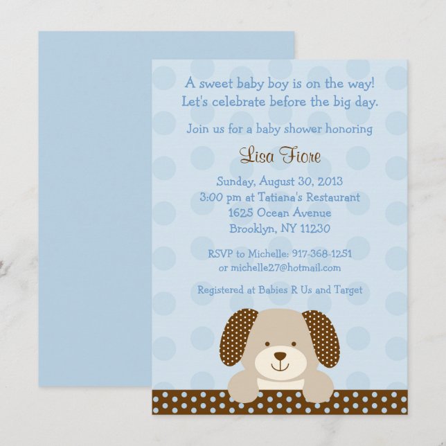 Invitación Baby Shower de Blue Puppy (Anverso / Reverso)