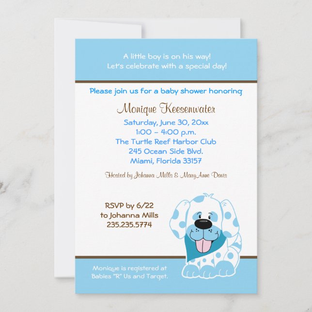 Invitación Baby Shower de Blue Puppy 5x7 (Anverso)