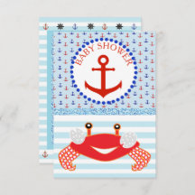 Invitación Baby Shower de Blue & Red Boy Crab Beac